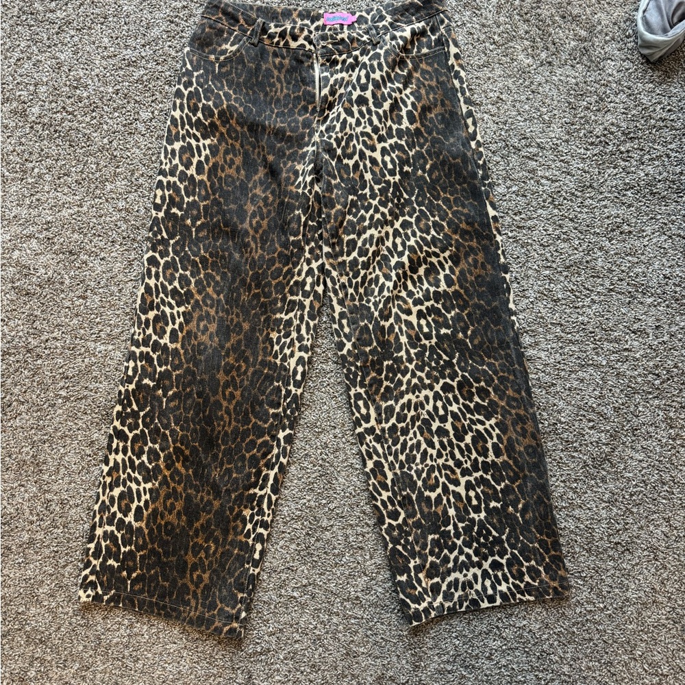Edikted Leopard Print Flare Jeans